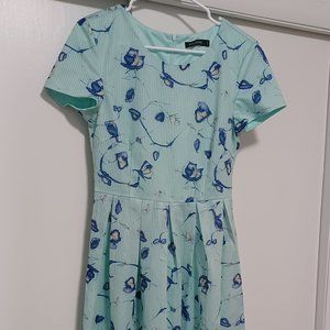 Mikarose Textured Mint Dress with Royal Blue Floral Pattern Size Small
